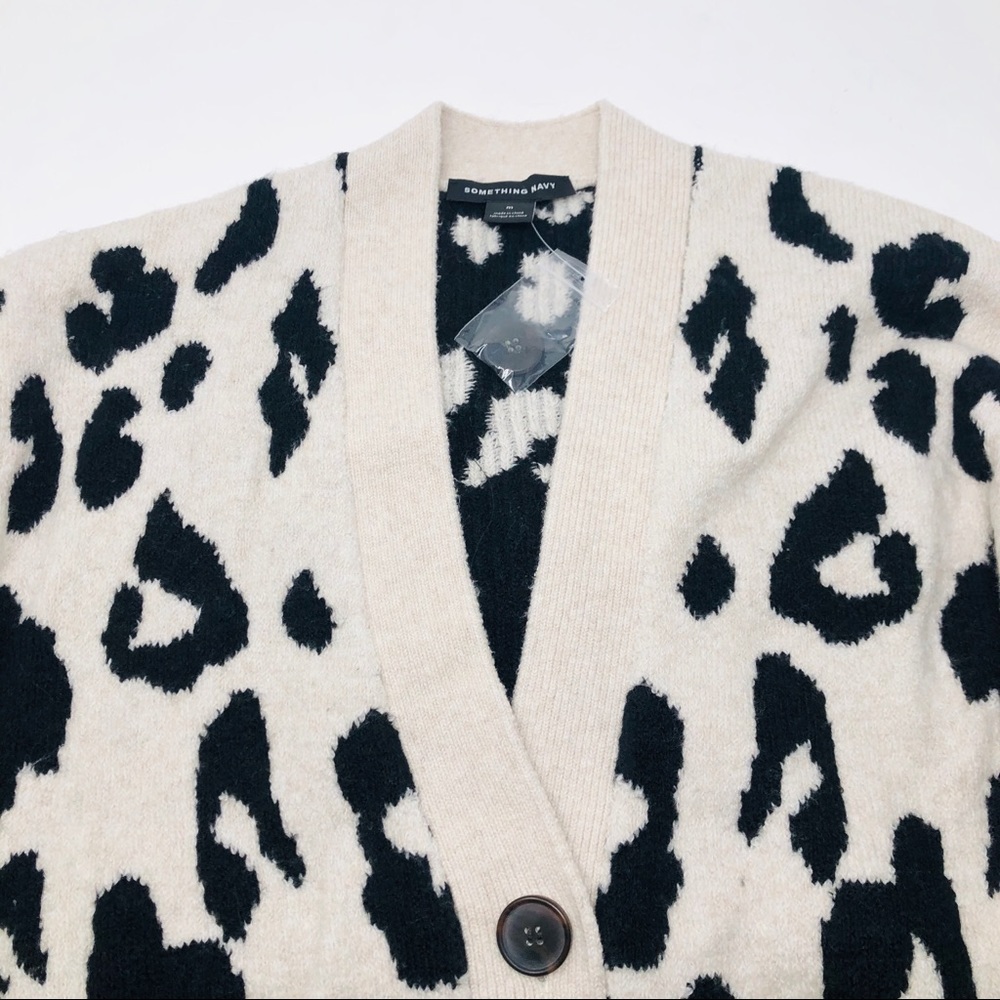 SOMETHING NAVY LEOPARD CARDIGAN SZ M - Picture 4 of 8